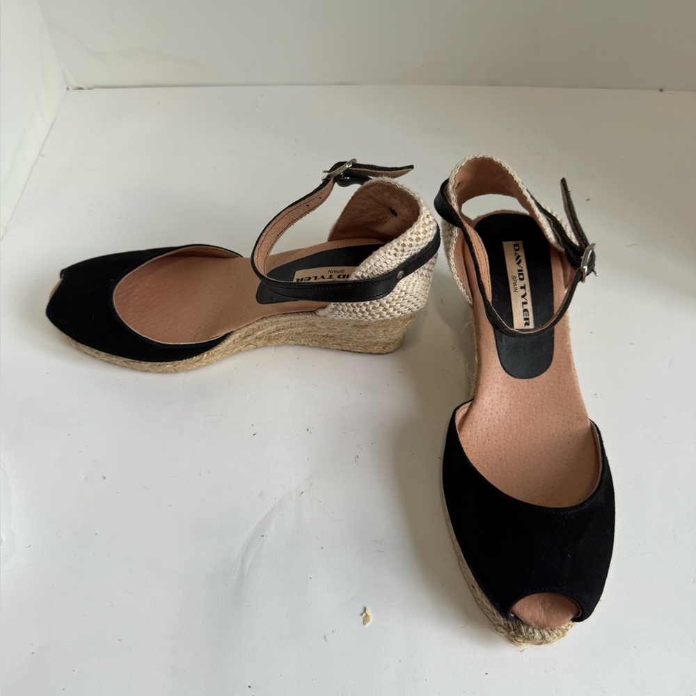 David Tyler - Espadrille Black Wedge Suede Sandals. EU 38